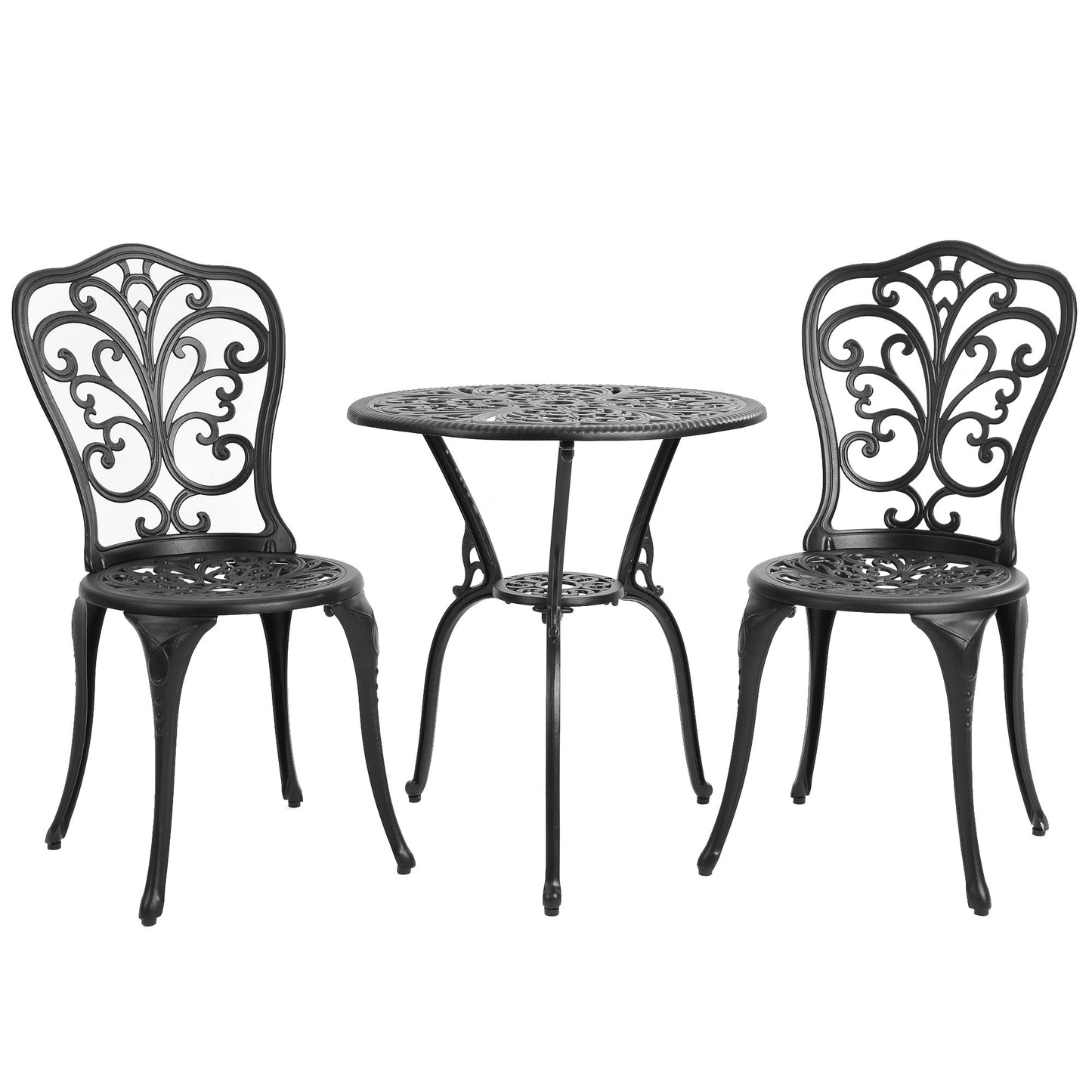 3-Piece Aluminum Outdoor Patio Butterfly Table and Chairs with Umbrella Hole