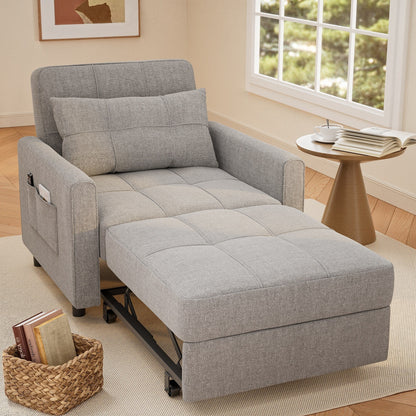 3-in-1 Pull-Out Sofa Bed Sleeper Chair , Convertible Adjustable Foldable Upholstered Lounge Couch