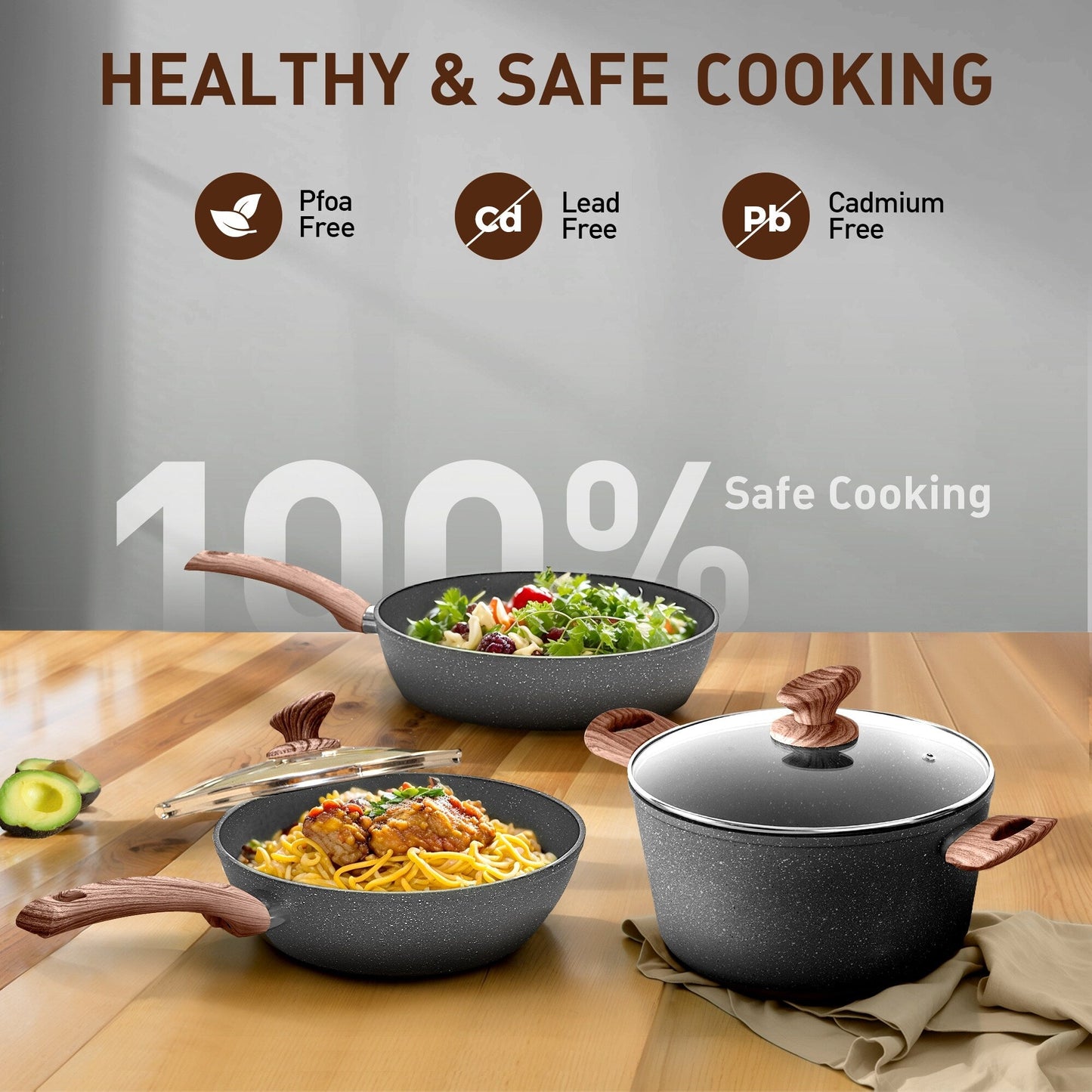 30-Piece Kitchen Granite Cookware and Bakeware Set, Cooking Pans Set Non-Stick Pots and Pans Set