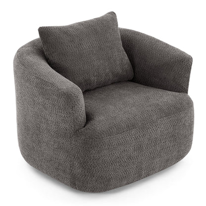 360° Swivel Chair, 38.2 Boucle Accent Chair with Throw Pillow, Upholstered Barrel Sofa Chair with Curved Armrests