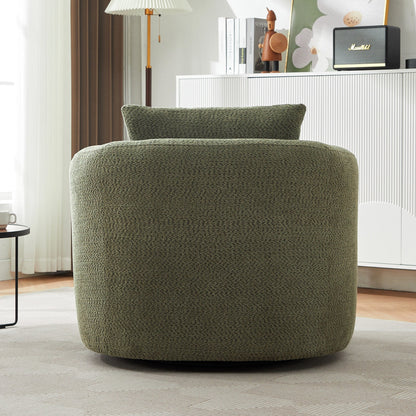 360° Swivel Chair, 38.2 Boucle Accent Chair with Throw Pillow, Upholstered Barrel Sofa Chair with Curved Armrests