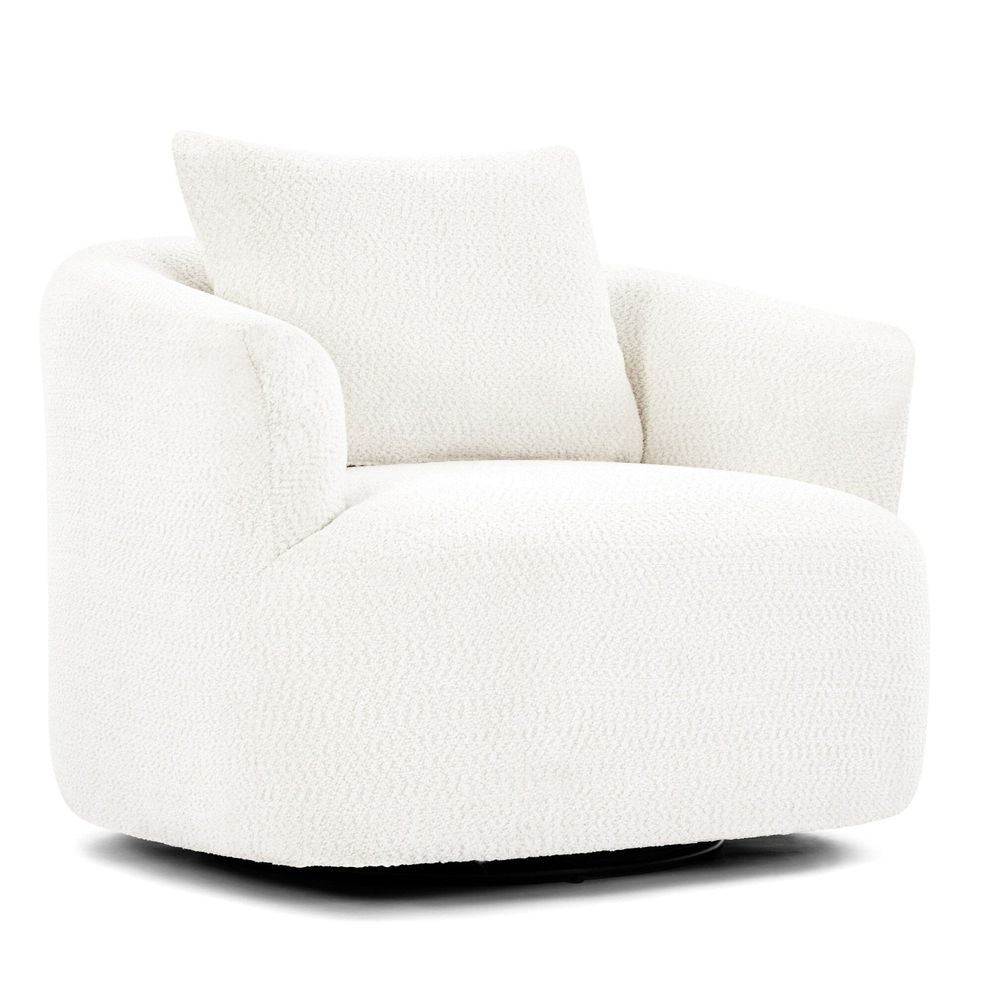 360° Swivel Chair, 38.2 Boucle Accent Chair with Throw Pillow, Upholstered Barrel Sofa Chair with Curved Armrests