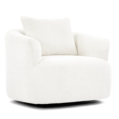 360° Swivel Chair, 38.2 Boucle Accent Chair with Throw Pillow, Upholstered Barrel Sofa Chair with Curved Armrests