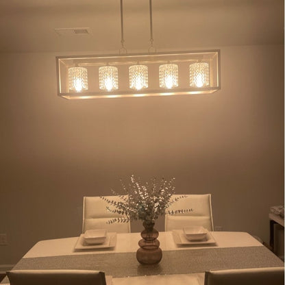 37in Mid-century Modern 5-light Crystal Rectangle Chandelier for Dining Room - 37 inches