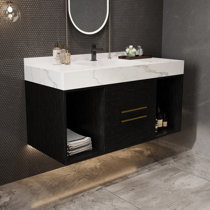 39.4 '' Floating Bathroom Vanity with Ceramic sink,Wall Hung Vanity 2 Soft Close Drawer and white slate top - 39'4 x 18'9