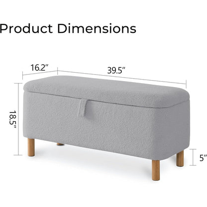 39.5 Off White Boucle Storage Ottoman Bench Sherpa Storage Bench Ottoman Foot Rest End of Bed for Living Room Bedroom,Wood Leg