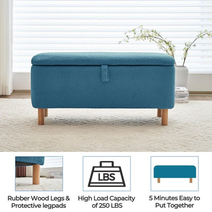 39.5 Off White Boucle Storage Ottoman Bench Sherpa Storage Bench Ottoman Foot Rest End of Bed for Living Room Bedroom,Wood Leg