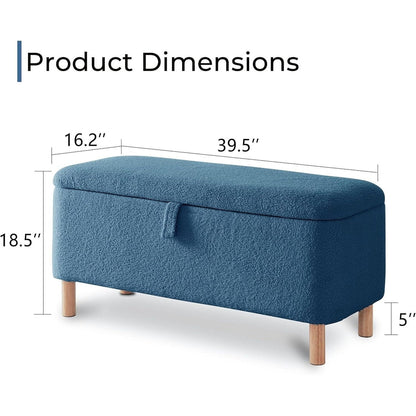 39.5 Off White Boucle Storage Ottoman Bench Sherpa Storage Bench Ottoman Foot Rest End of Bed for Living Room Bedroom,Wood Leg