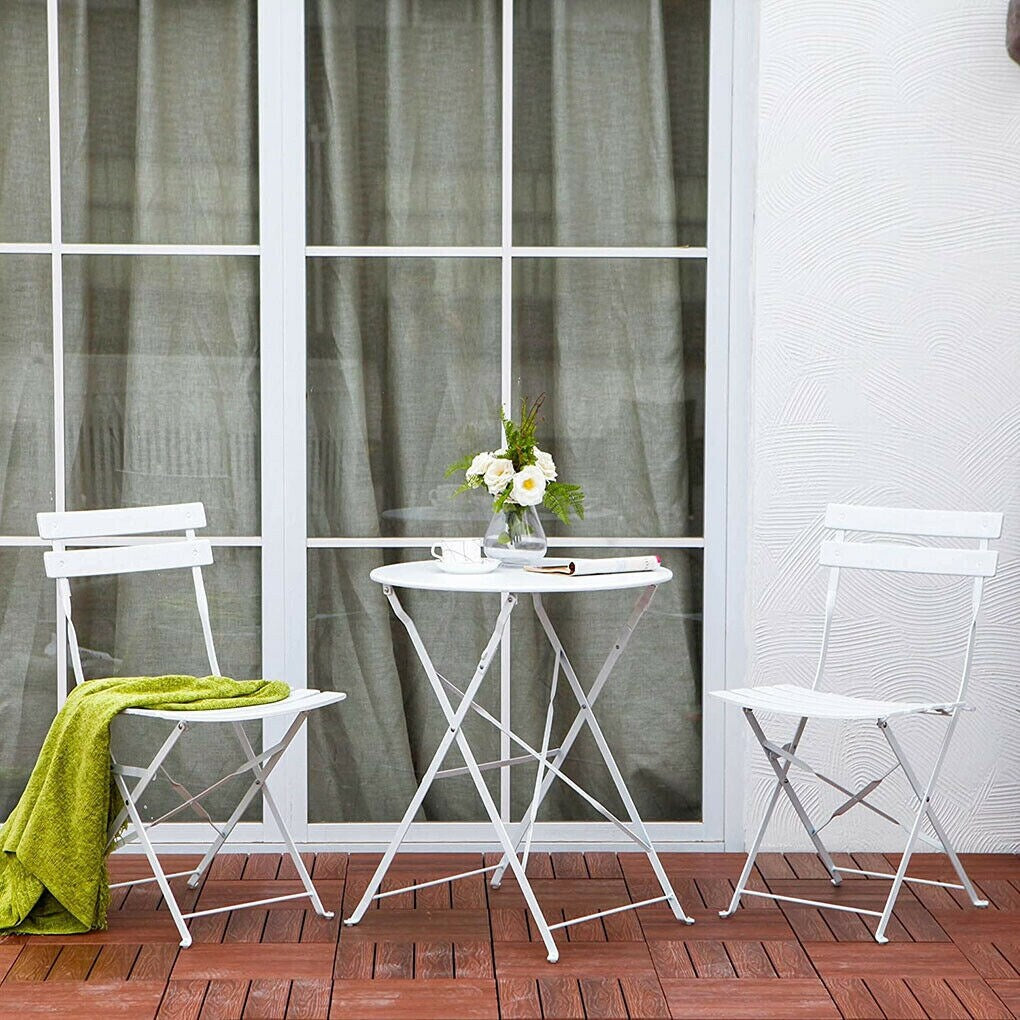3pc Metal Folding Bistro Set, Weather-Resistant Outdoor/Indoor Conversation Set for Patio, Yard, Garden
