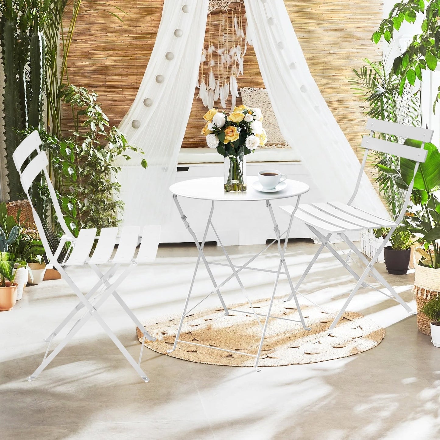 3pc Metal Folding Bistro Set, Weather-Resistant Outdoor/Indoor Conversation Set for Patio, Yard, Garden