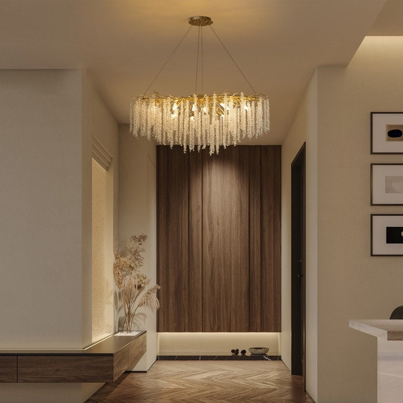 40 in. Gold Modern Crystal Chandelier Tree Branches Rectangular Chandelier Kitchen Island Pendent Light for Dining Room