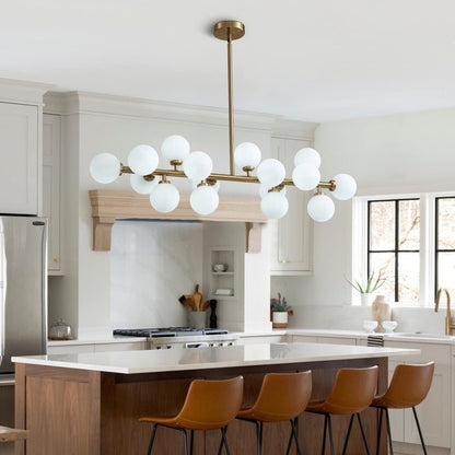 40 in. Linear Mid Century Modern Chandelier 16-Light Gold Brass Sputnik Pendant Light with Frosted Glass Globe for Dining Room