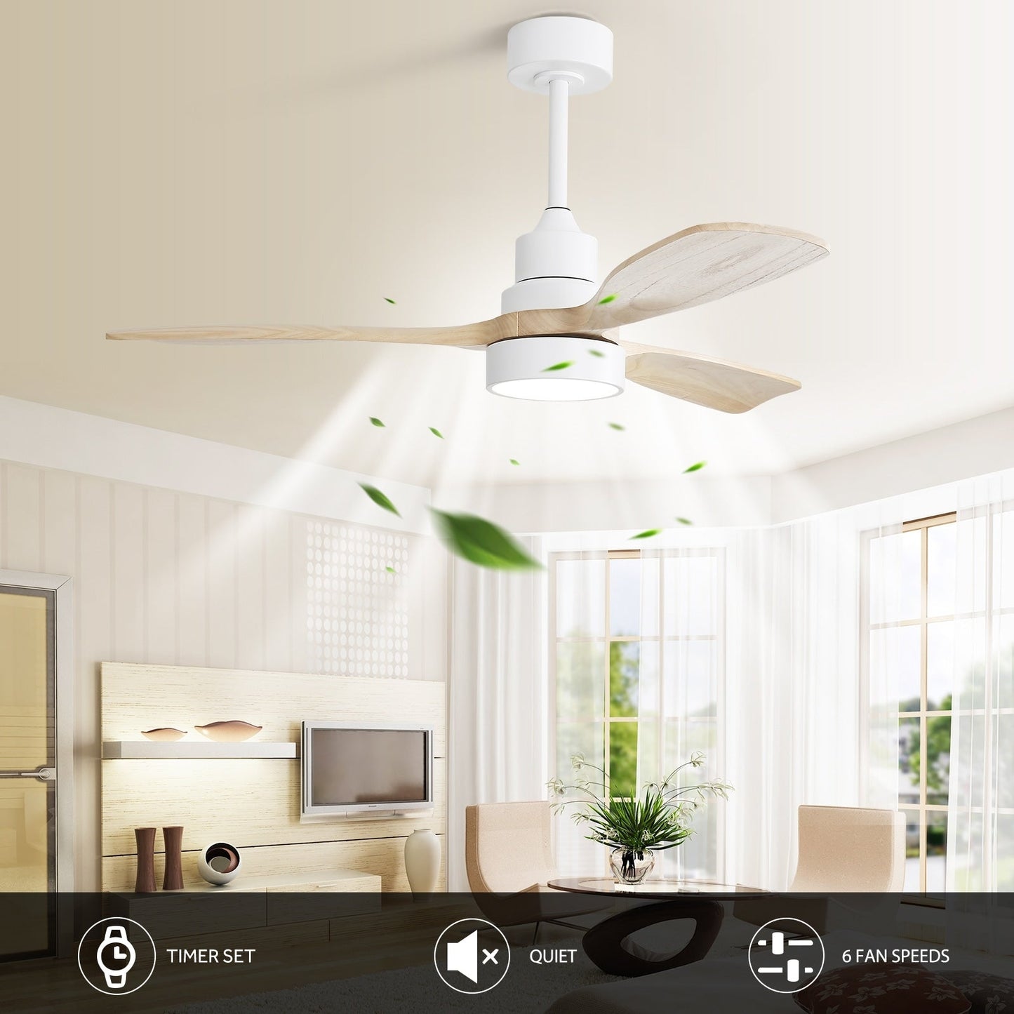 48 and 52 Integrated LED Ceiling Fan with Light and Remote, Reversible DC Motor