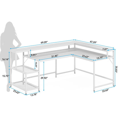 L Shaped Desk with Monitor Shelf, Reversible Corner Computer Desk for Office Home 69