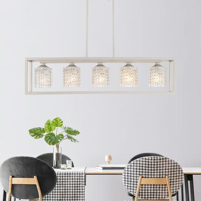 37in Mid-century Modern 5-light Crystal Rectangle Chandelier for Dining Room - 37 inches
