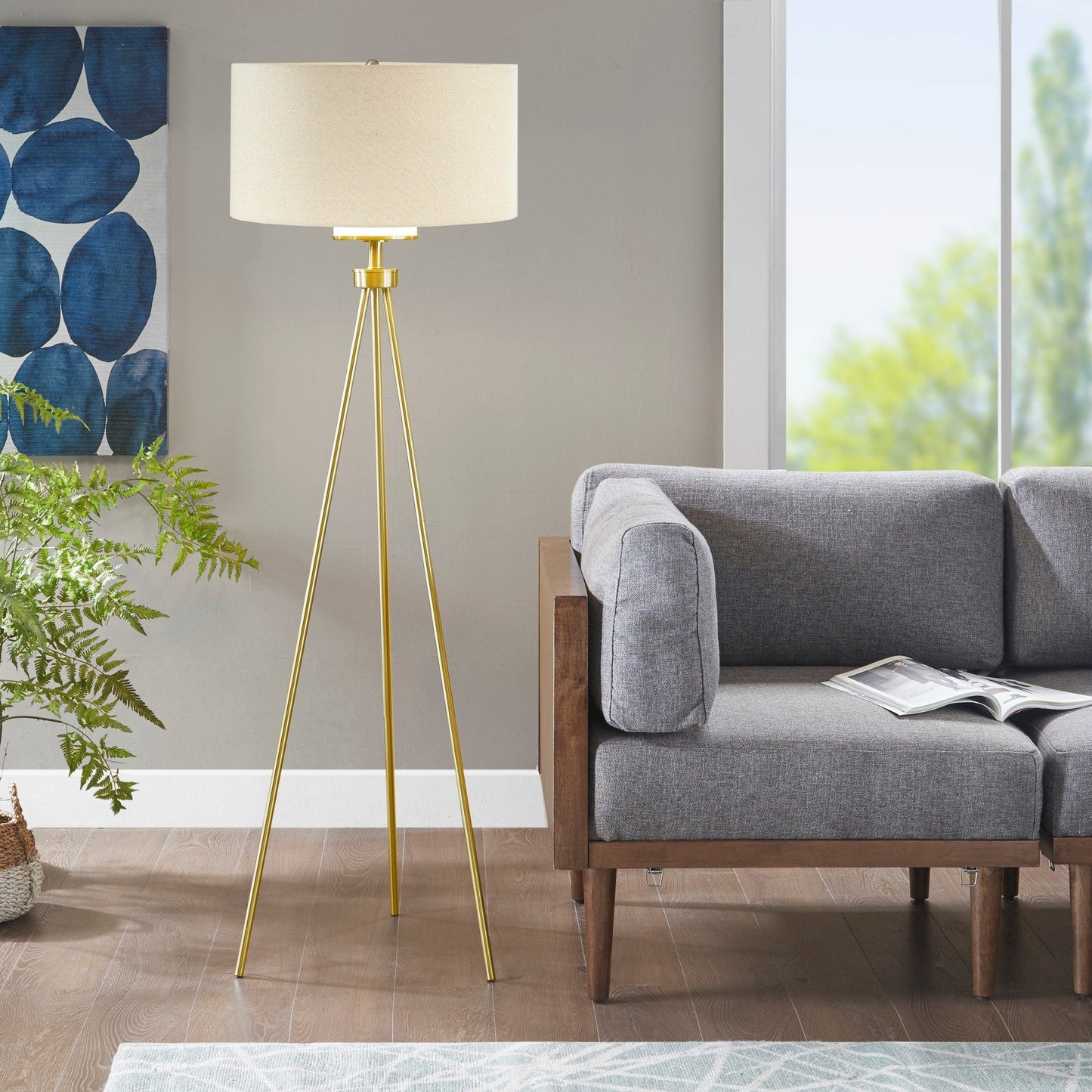 INK+IVY Pacific Metal Tripod Floor Lamp with Glass Shade