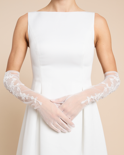 Lace Applique Long Bridal Gloves