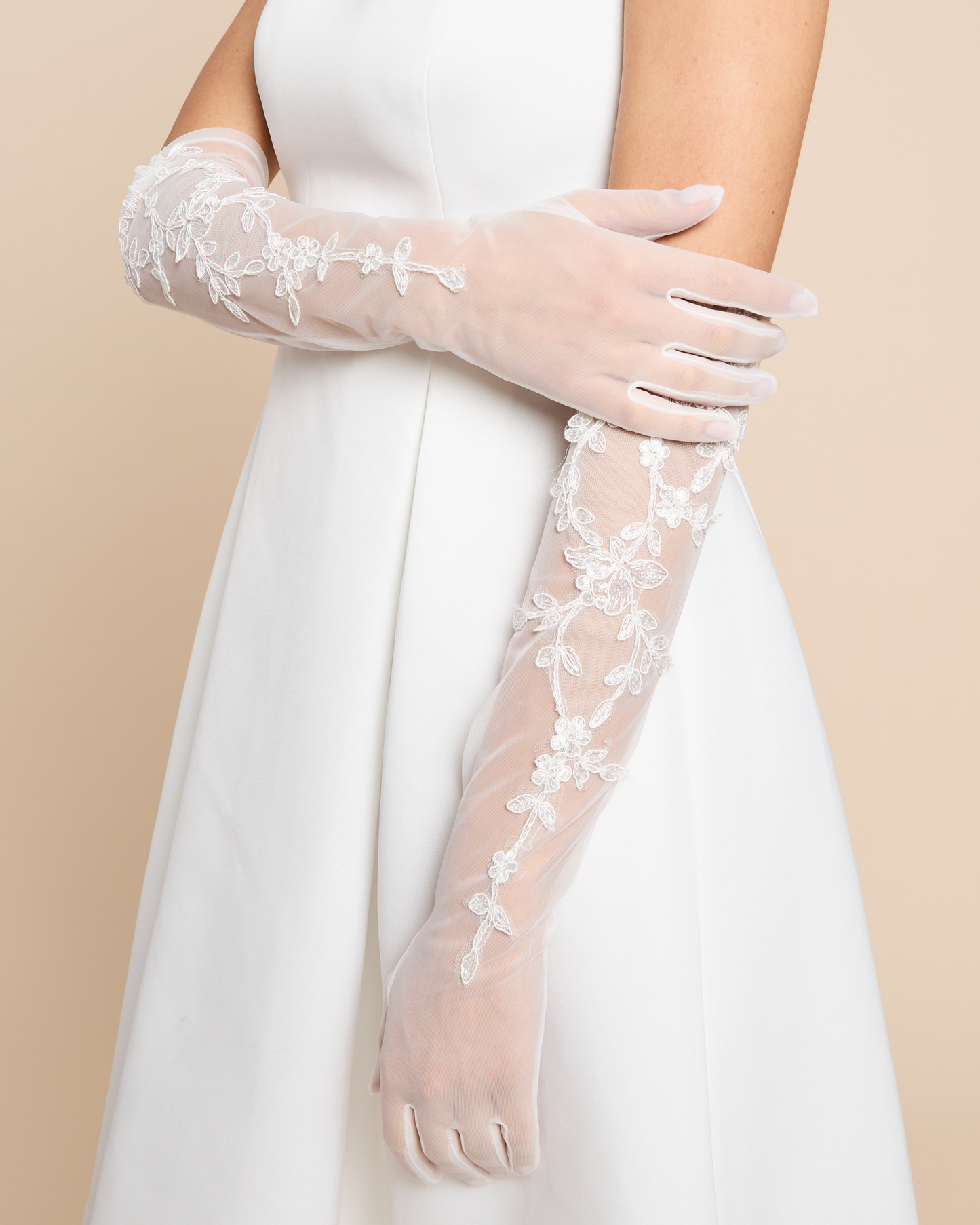 Lace Applique Long Bridal Gloves