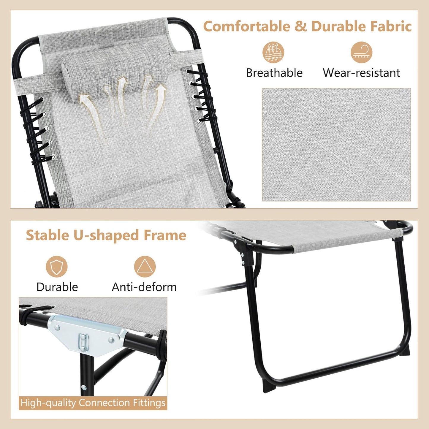 Gymax Folding Beach Lounger Chaise Lounge Chair w/ Pillow 4-Level