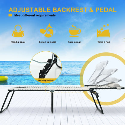Gymax Folding Beach Lounger Chaise Lounge Chair w/ Pillow 4-Level