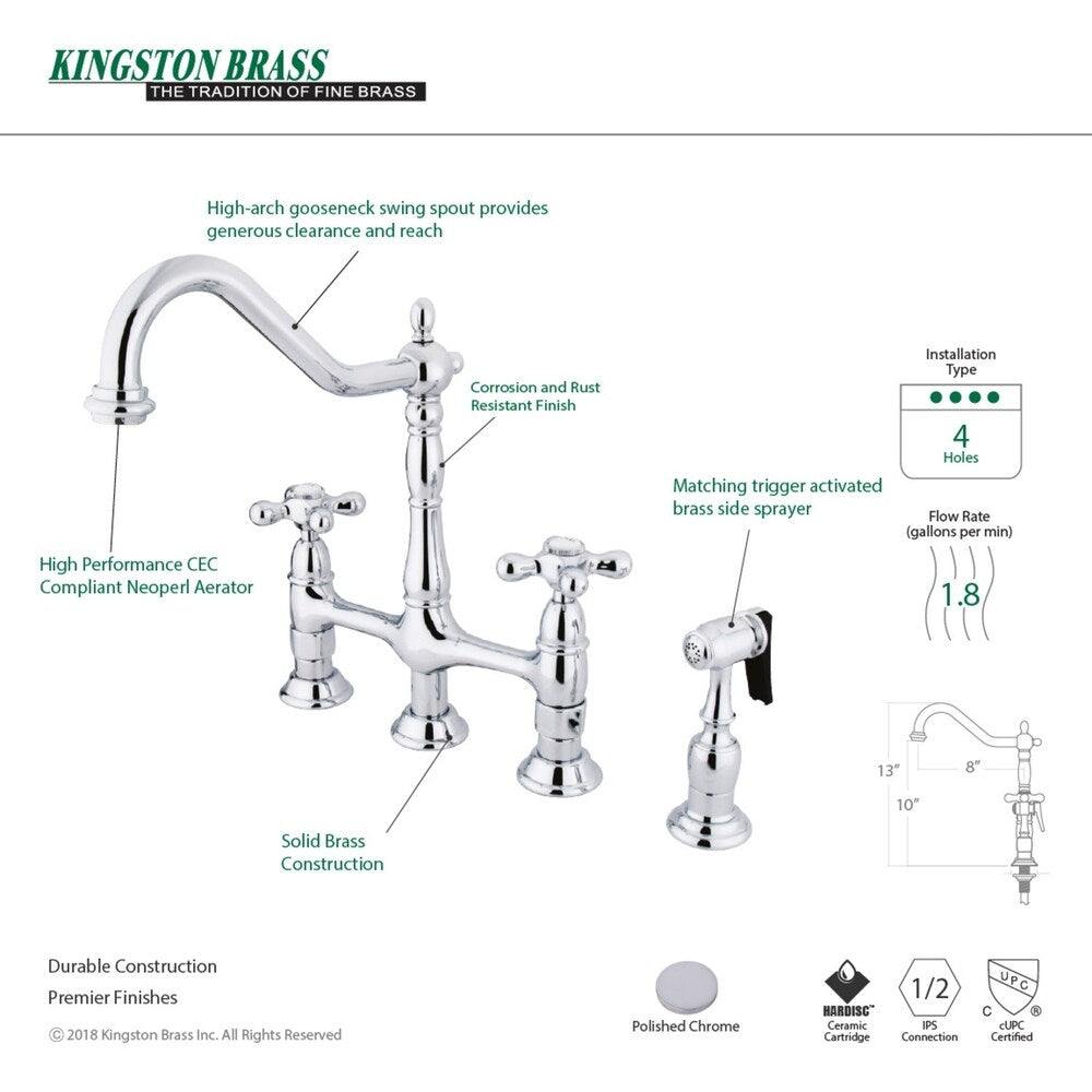 Kingston Brass Heritage Bridge Kitchen Faucet with Brass Sprayer