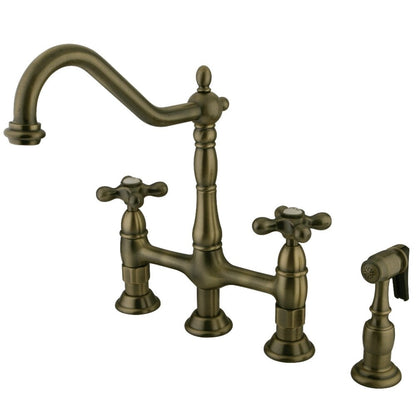 Kingston Brass Heritage Bridge Kitchen Faucet with Brass Sprayer