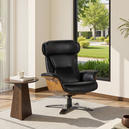 Jovan 31.5 Curved Wood Genuine Leather Recliner Lounge Chair