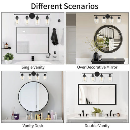 KAWOTI 4-Light Dimmable Metal Bathroom Vanity Light with Glass Shade