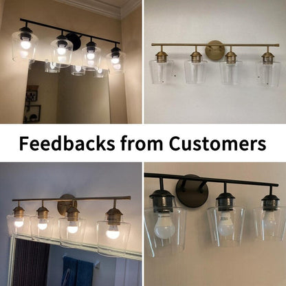 KAWOTI 4-Light Dimmable Metal Bathroom Vanity Light with Glass Shade