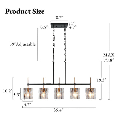 Kasy Modern 5-Light Linear Chandelier Textured Glass Kitchen Island Light Unique Design