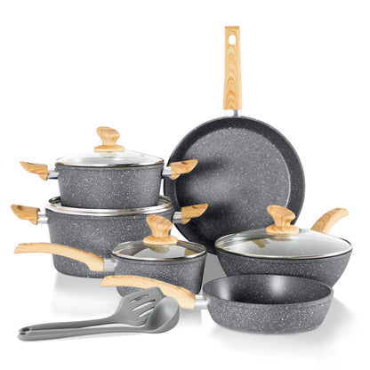 Kitchen Cookware Sets Nonstick, 12 Piece Pots and Pans Set Granite Cooking Set