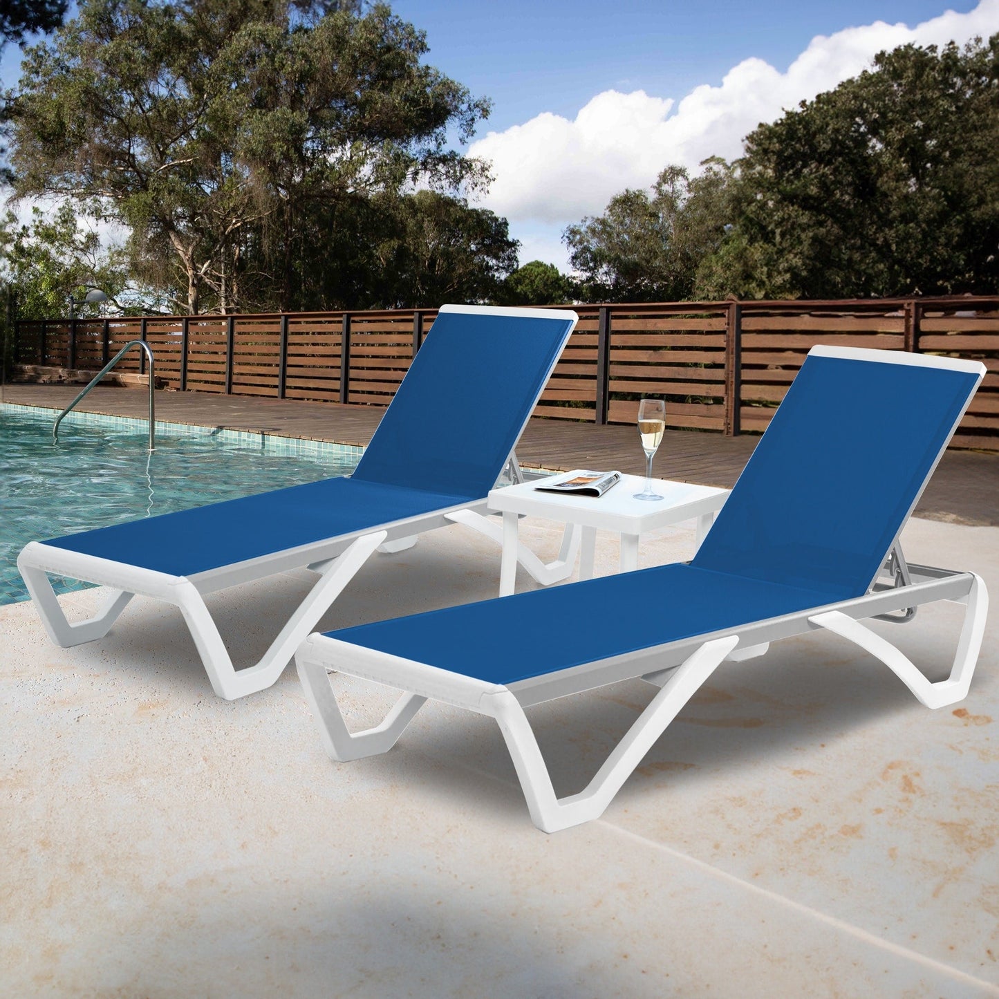 Kozyard Alan Full Flat Aluminum and Polypropylene Resin Legs Patio Reclining Adjustable Chaise Lounge