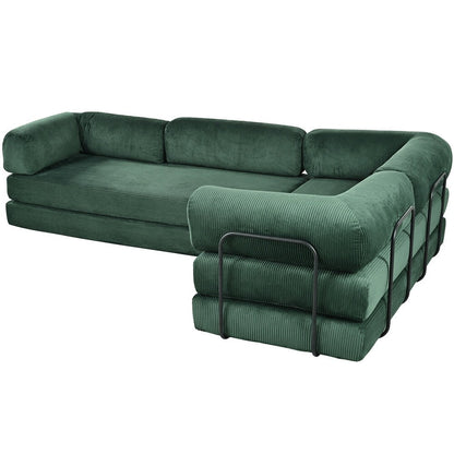 L-Shaped Modular Sofa Bed in Corduroy Fabric