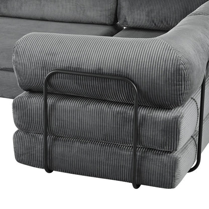 L-Shaped Modular Sofa Bed in Corduroy Fabric