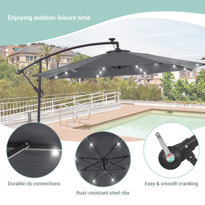 LIVOOSUN 10ft LED Patio Offset Umbrella With Cross Base