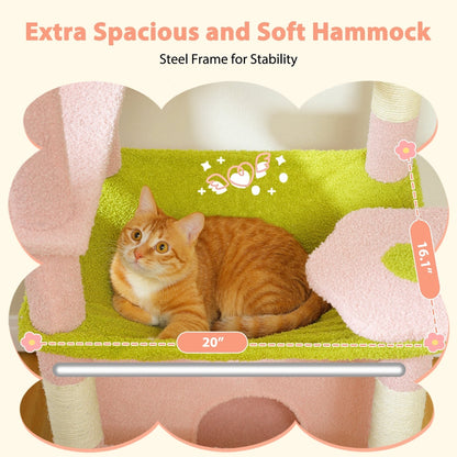 Large Cat Tower Cat Condo with Scratching Posts and Pads, 2 Padded Perch, Dual Condo and Basket