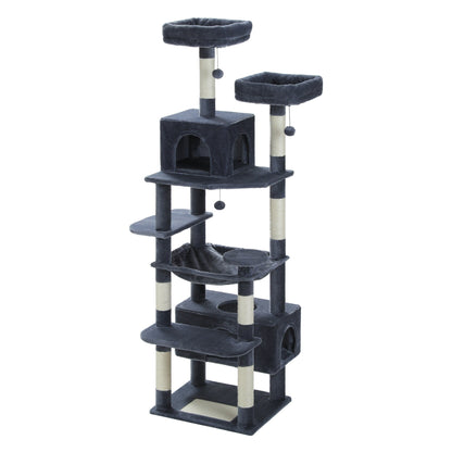 Large Cat Tower Cat Condo with Scratching Posts and Pads, 2 Padded Perch, Dual Condo and Basket