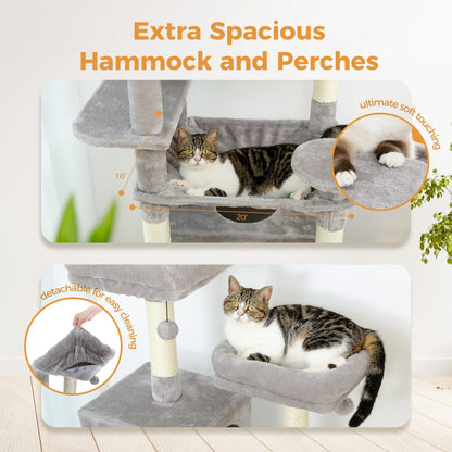 Large Cat Tower Cat Condo with Scratching Posts and Pads, 2 Padded Perch, Dual Condo and Basket