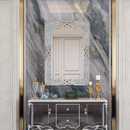 Large Interlocking Mirrored Wall Mirror with Crystal Beads Rectangle