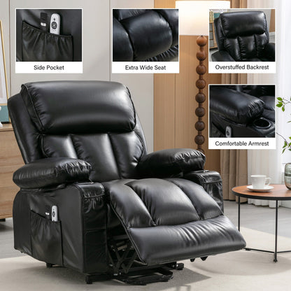 Large Power Lift Recliner Chair with Heat and 8-Point Massage - Remote Control, USB Port