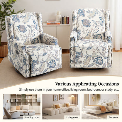 29'' W Pattern Swivel Glider Manual Push Back Recliner Chair Set of 2