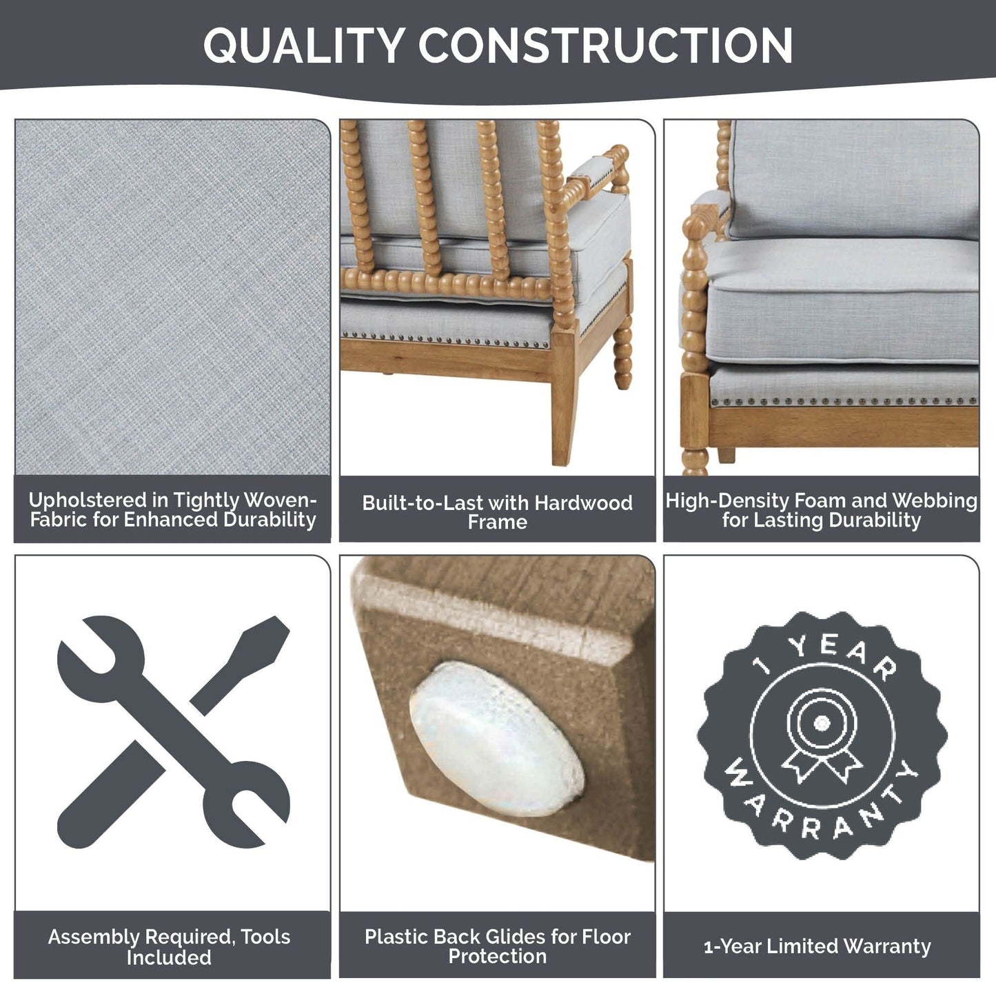 Madison Park Donohue Turned Wood Frame Armchair