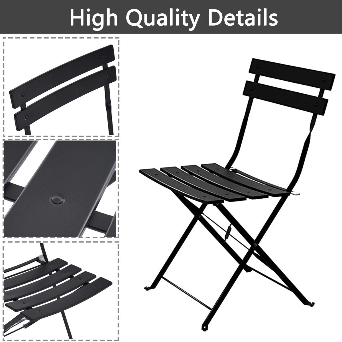 3pc Metal Folding Bistro Set, Weather-Resistant Outdoor/Indoor Conversation Set for Patio, Yard, Garden