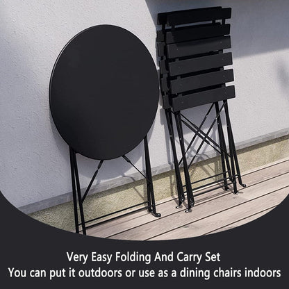 3pc Metal Folding Bistro Set, Weather-Resistant Outdoor/Indoor Conversation Set for Patio, Yard, Garden