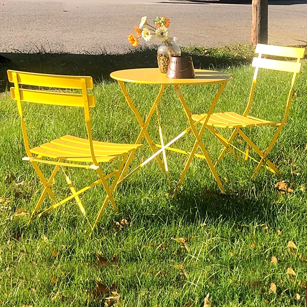 3pc Metal Folding Bistro Set, Weather-Resistant Outdoor/Indoor Conversation Set for Patio, Yard, Garden