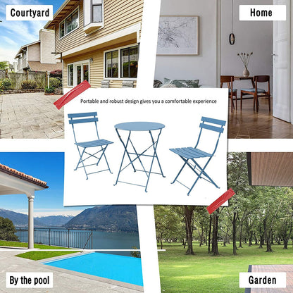 3pc Metal Folding Bistro Set, Weather-Resistant Outdoor/Indoor Conversation Set for Patio, Yard, Garden