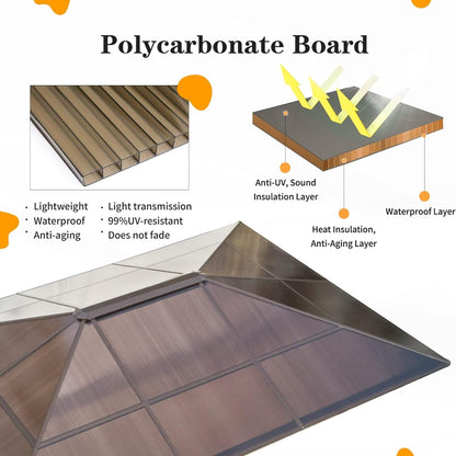 Hardtop Gazebo for Backyard – Permanent Pergola with Netting, Curtains & Double Roof, All-Weather Outdoor Shelter