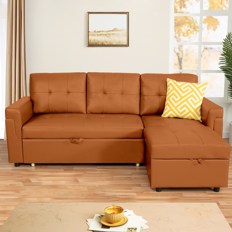 Reversible Sectional Sofa with Pull-Out Sleeper Bed, Hidden Storage Chaise, Durable Legs,