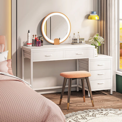 Reversible Computer Desk with 5 Drawers, Home Office Desk with File Cabinet Drawer Printer Stand