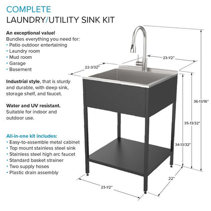 Transolid EWS-2422S 24-in W x 22-in D x 35-in H Stainless Steel Laundry Sink and Wash Stand - 24-in x 22-in